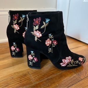 Bershka Flower Embroidered Suede Booties